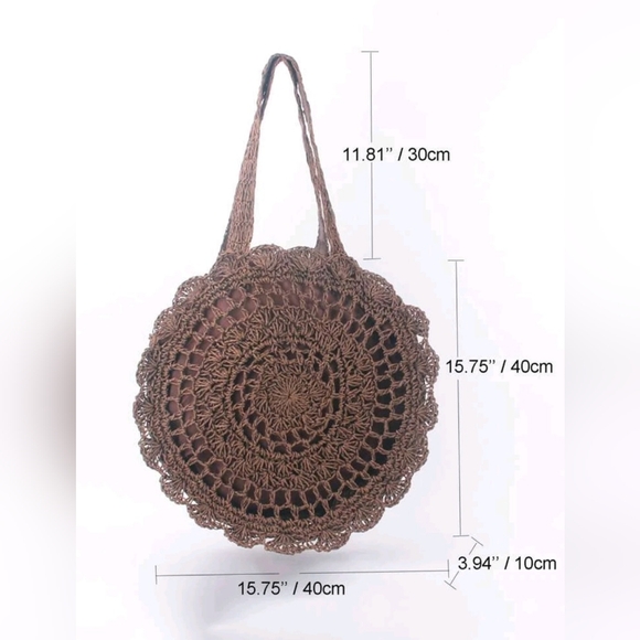 Boho Round Straw Like Purse - Picture 5 of 5